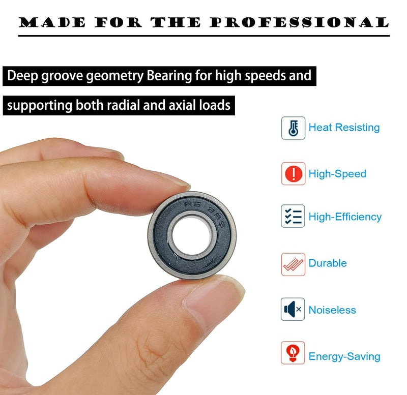 20 PCS R6-2RS Bearings 3/8 ID x 7/8 OD x 9/32 Width Small Bearings Pre-Lubricated and Double Rubber Sealed Miniature Deep Groove Ball Bearing 20