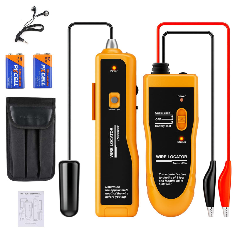 F02 Underground Wire Locator & Fault Finder, Buried Cables with Earphone, Fast Break/Short Detection for Dog Fence & Irrigation Wires Yellow