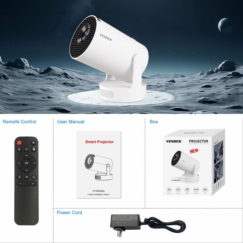 【Built-in Apps】HY300Ultra Mini Projector WiFi Bluetooth ,Movie Projector Compatible with TV Stick Smartphone / USB,Support 4K Portable HD Outdoor Indoor for Home Theater with Wall/Ceiling Projection