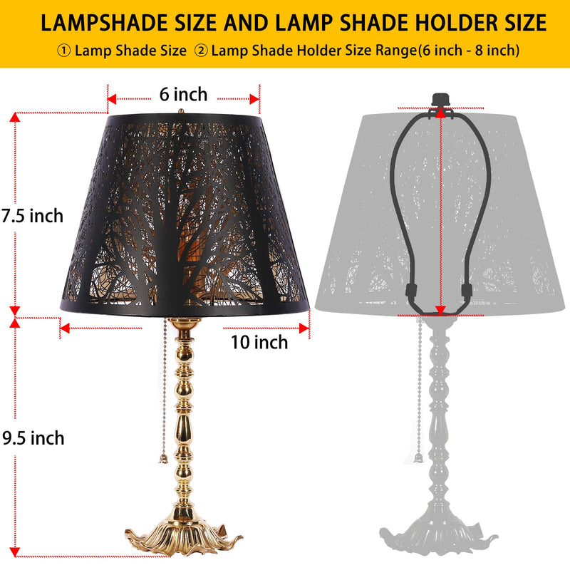 Small Lamp Shade, ALUCSET Barrel Metal Lampshade with Pattern of Trees for Table Lamp and Floor Light, Top Diameter 6 X Bottom Diameter 10 X Height 7.5 Spider Metal Black/Gold