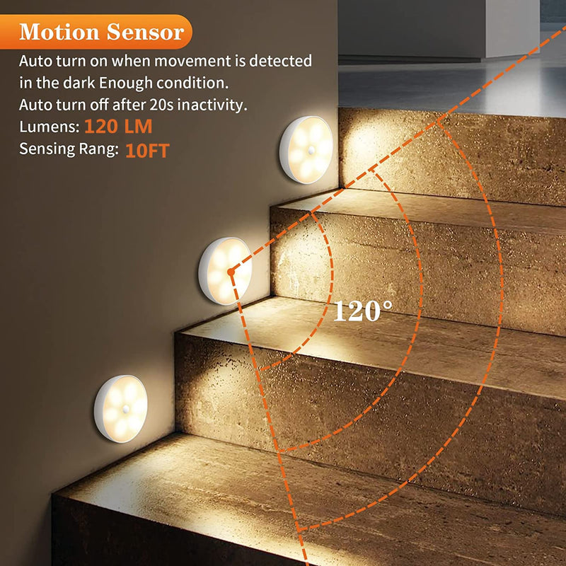 Warm Color LED Closet Lights Wireless Motion Sensor Puck Light, USB Rechargeable Battery Operated Puck Lights with Remote, Dimmable Under Cabinet Counter Lighting for Wardrobe Kitchen (6 Pack) Warm White 6 Pack
