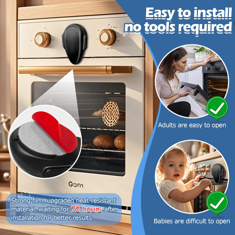 Oven Lock Child Safety (4 Pack), Kitchen Safety Oven Door Lock for Babies & Kids, Stove Child Proof, Childproof Oven Locks for Toddlers, Easy to Install, Upgrade Heat-Resistant Material (Black)