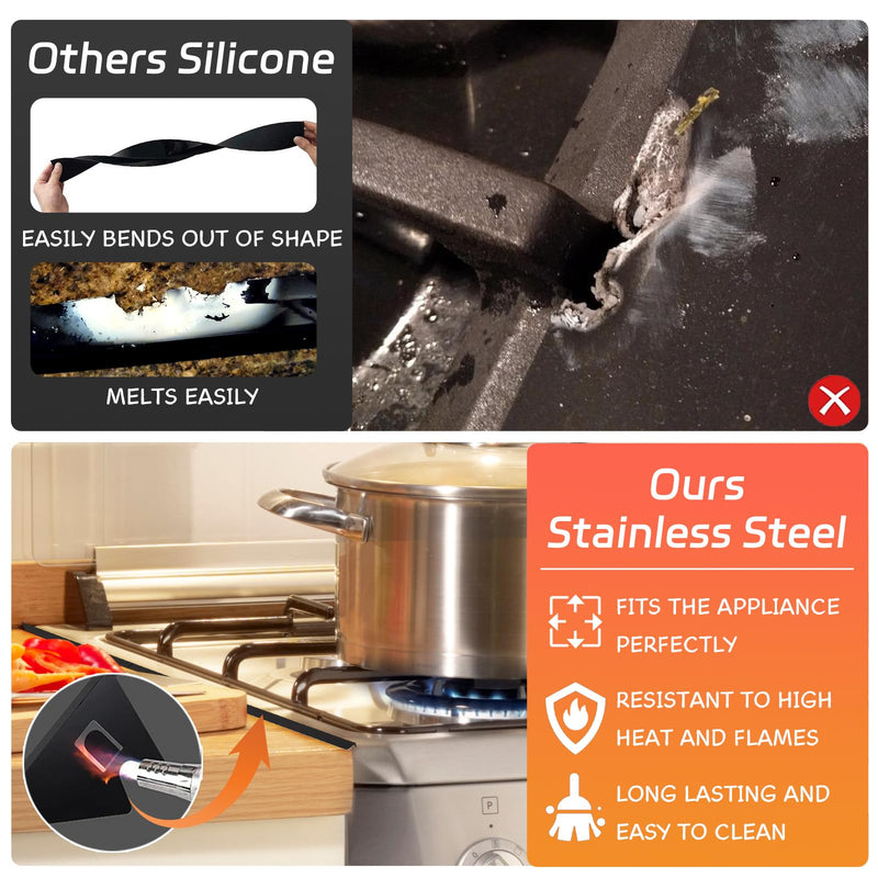 Stainless Steel Stove Gap Covers (2PCS), Stove Gap Filler, Stove Guard for Kitchen Oven Counter Side Gap, Range Trim Kit, Easy Clean and Heat Resistant, Adjustable Length 13.8" to 27.5" 1