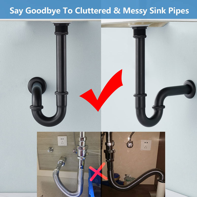 Thickened Brass P Trap Set: 1-1/4 P Trap with Bathroom Sink Stopper - Sink Drain Plumbing Kit for Pipe Replacement (Black, No Overflow) Black - No Overflow