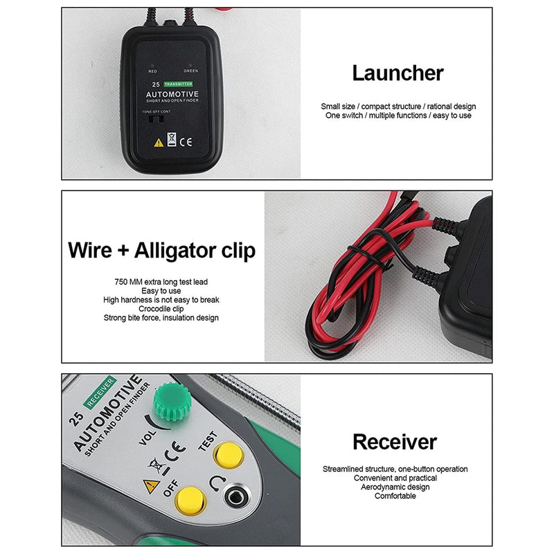 Automotive Short and Open Finder Circuit Tester, Car Circuit Breaker Finder DC 6-24V Wire Tracer Electrical Adjustable Short Detector Diagnostic Test Tool with Power Probe for Vehicle Repair