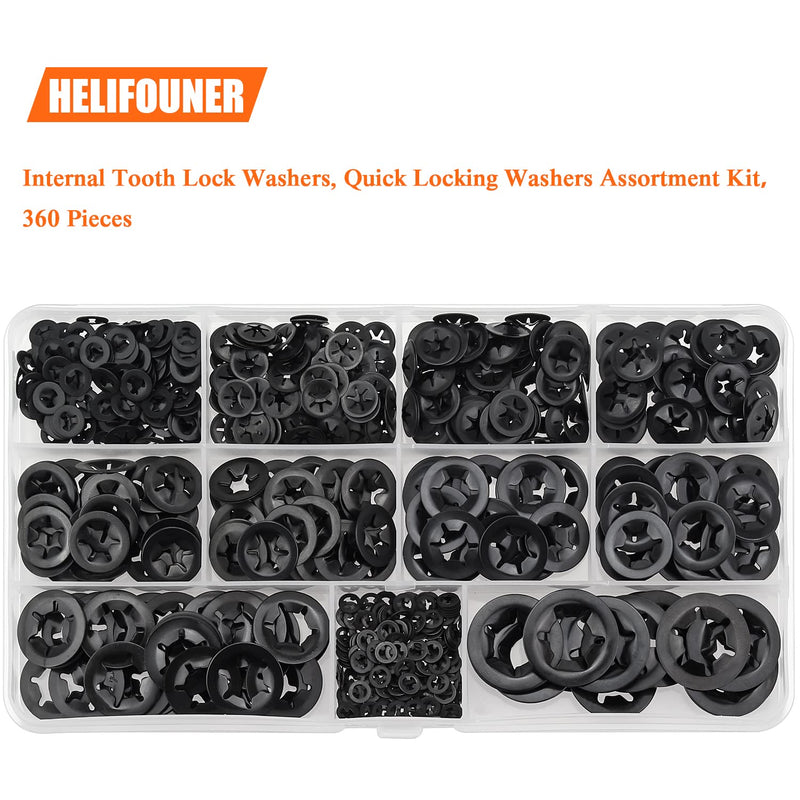 360 Pieces 9 Sizes Internal Tooth Star Lock Washers, Quick Speed Locking Washers, Push Nuts, Speed Clips Retaining Clips Fasteners Assortment Kit