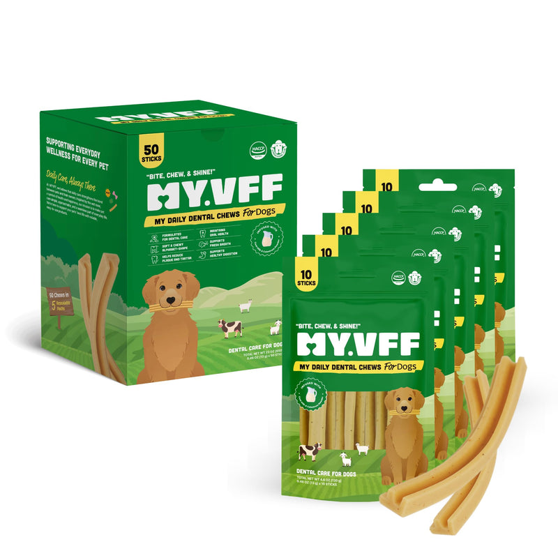 My Daily Dental Chews (50 Count) – Daily Dental & Wellness Treat for Dogs – Fresh Breath, Plaque Control, Gut + Immune Support, Skin & Coat Care – Vet-Formulated, Made in Korea, 13 g per Stick