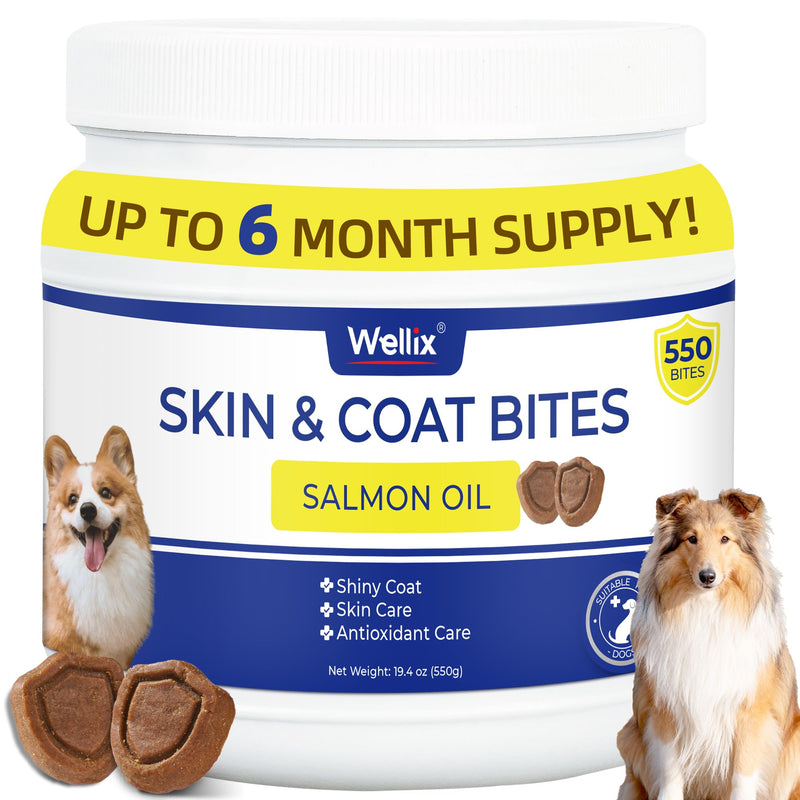 Wellix 19.4oz Dog Skin and Coat Supplement, Omega 3 Fish Oil for Dogs, Supports Healthy Skin & Shiny Coat, Itching Relief & Anti-Shedding, Tasty Dog Allergy Chews, Daily Nutritional Support