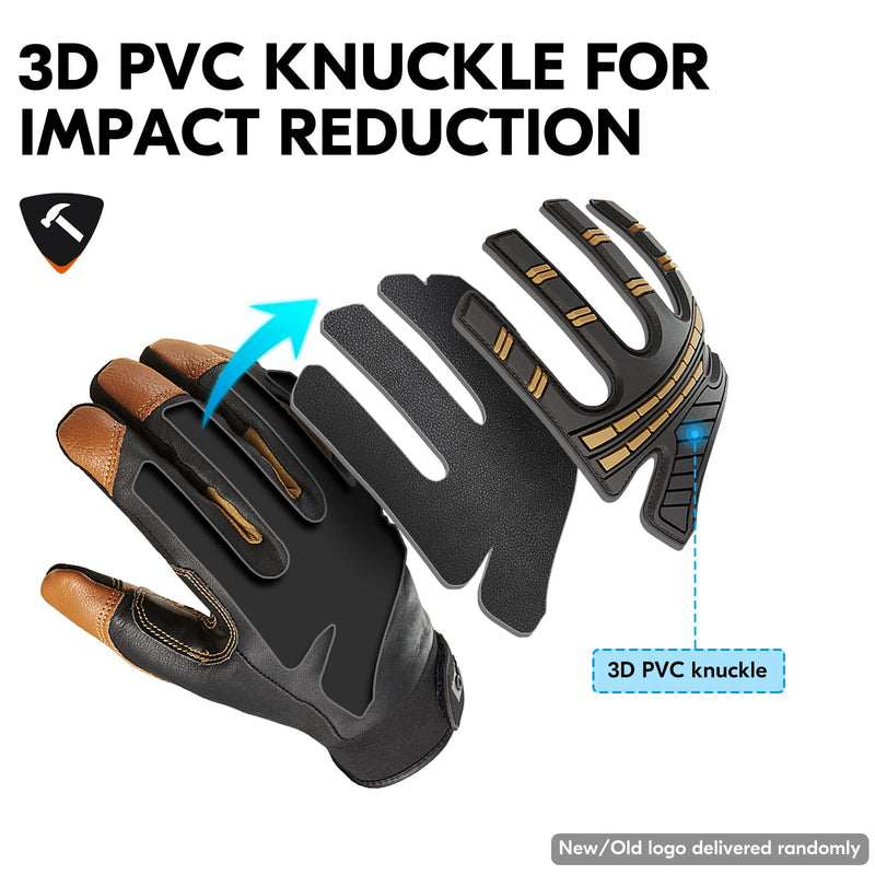 Vgo... -4℉ or above Winter Waterproof High Dexterity Heavy Duty Mechanic Glove, Anti-vibration, Anti-abrasion, Touchscreen (1 Pair,L,Brown,GA8954FW) Large Brown