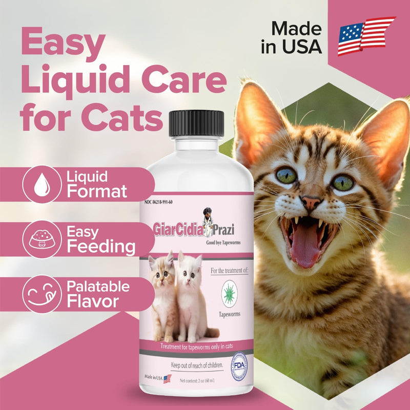 No More Tapeworms in Cats and Kittens- Dewormer for Cats and Dewormer for Kittens - 60mls Chicken Flavour with 3ml Dropper-USA Made Oral Suspension Chicken Flavor-60mls