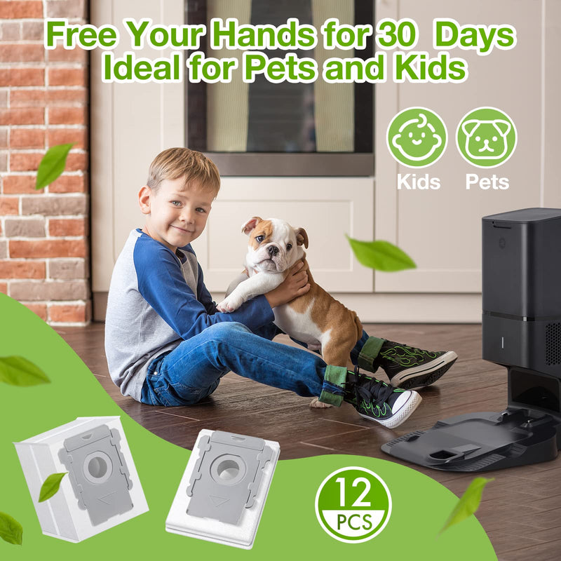 12 Pack Vacuum Bags, Effective Dust Filtration,Compatible with iRobot Roomba i& s & j Series, for i3+, i4+, i5+, i6+,J6+, i7, i7+(7550) j7, j7+, i8+, J8+, J9+, s9+ Automatic Dirt Disposal Bags 12 Pack