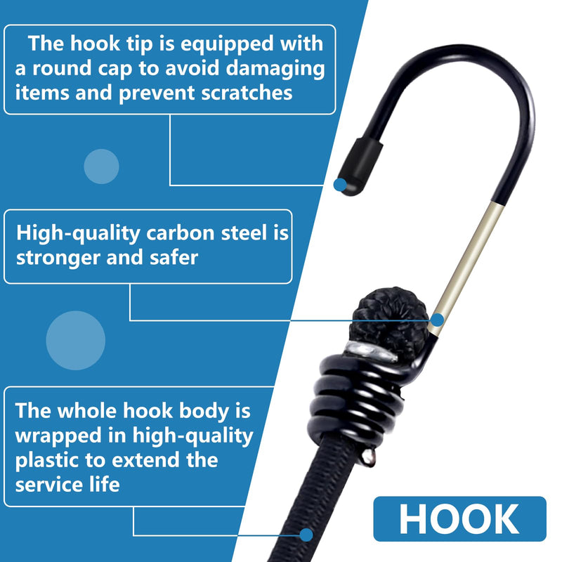 Bungee Cords with Hooks 8 Pack Bungee Cord Includes 12 inches, 18 inches, 24 inches, 31 inches for Bundling Items, Fixing Tarps, Tents, and Carrying Luggage (8, Black, Many Sizes) four sizes