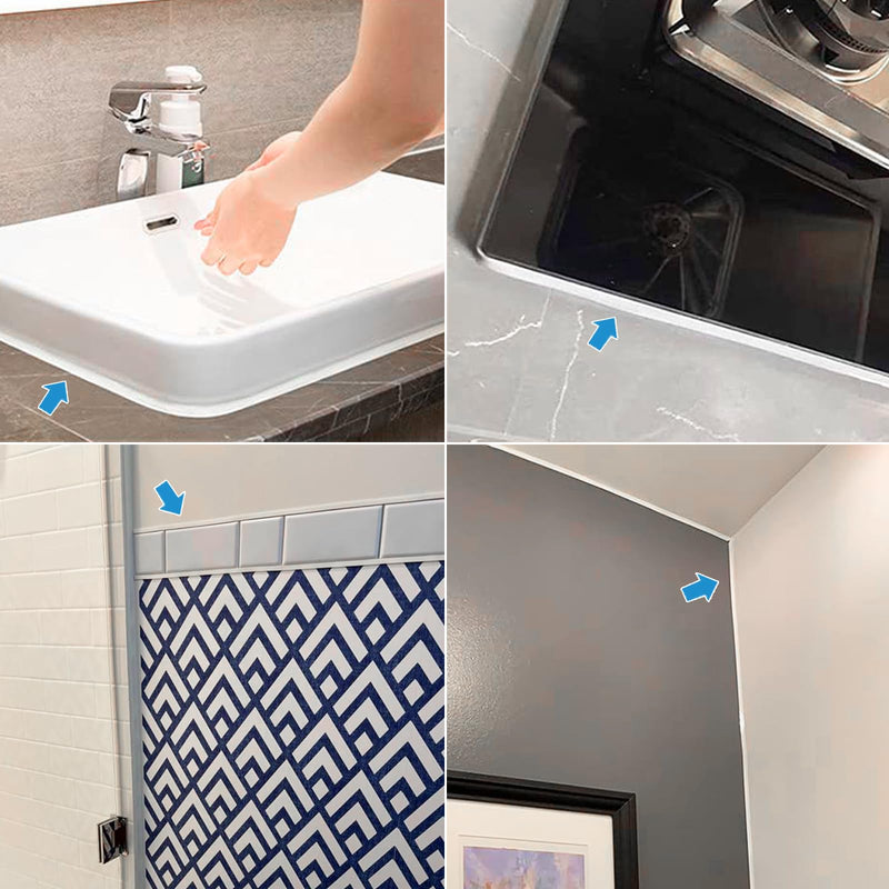 Ceiling Molding Peel and Stick, Self Adhesive Flexible Trim Caulk Tape Sealant Strip for Stove Sink Toilet Wall Corner Tile Edge Bathroom Kitchen (White) White