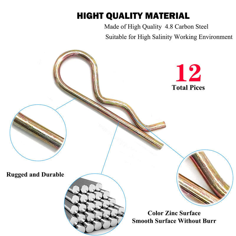 12 Pcs Heavy Duty Hitch Pins Clip R Clips Spring Retaining Wire Hair Pins Cotter Pin Strong Spring Tension Large Carter Pin R clip large for trailer Tractor Mower Carts Truck Color-Zinc M3x60mm Color M3x60mm-12pcs 12