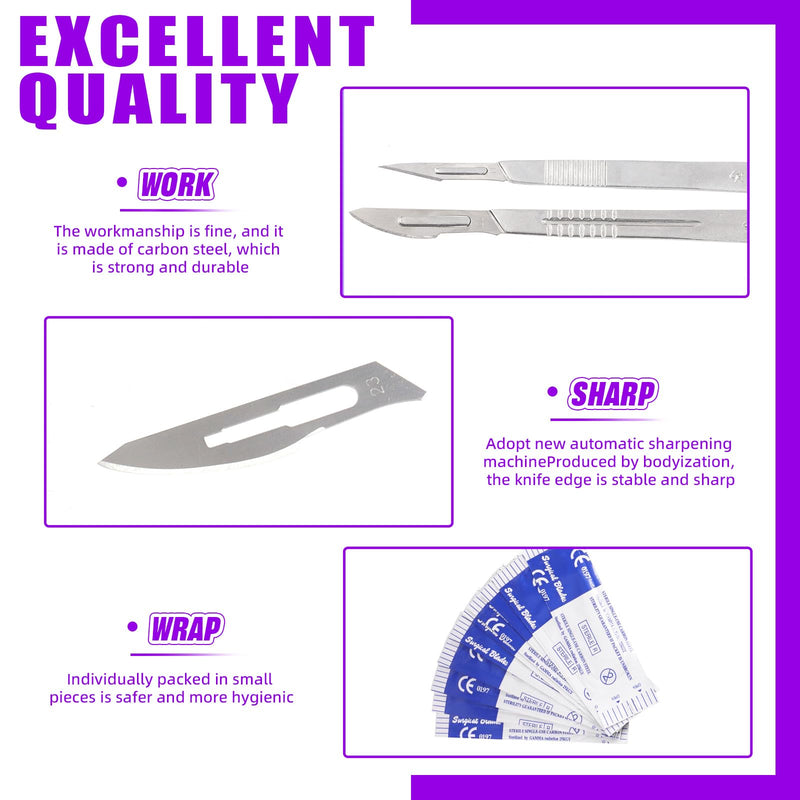 Swpeet 52Pcs 5 Styles #20#21#22#23#24 Scalpel Blades Surgical Grade Blades with #4 Scalpel Knife Handle Assortment Kit, Biology Lab Knives for Biology Lab Anatomy, Practicing Cutting, Sculpting N3