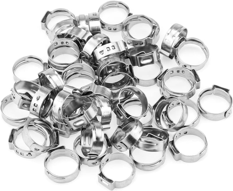 50Pcs 15mm-17.5mm （1/2"）Single Ear Hose Clamp Hose Crimp Clamps Ear Crimp Rings Ear Stepless Hose Clamp Pinch Clamps for Hose Pipe Clamp Tools (1/2inch) 1/2inch