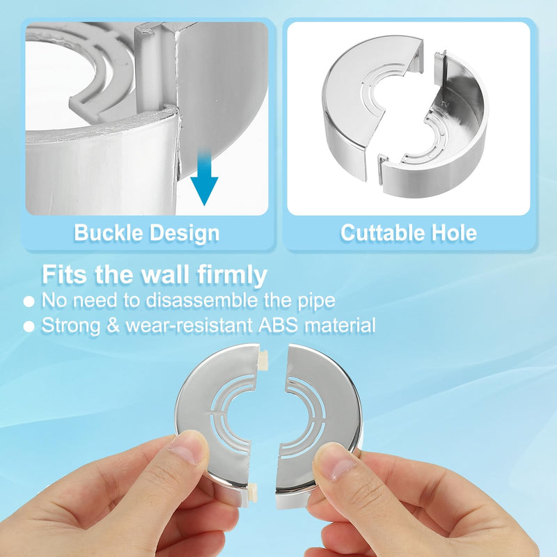 PATIKIL Wall Split Flange 0.8/1/1.3 Inch, 1.2" Thicken Cuttable ABS Round Escutcheon Plate Cover Buckle for Water Pipe Faucet Decoration, Silver 1.2"