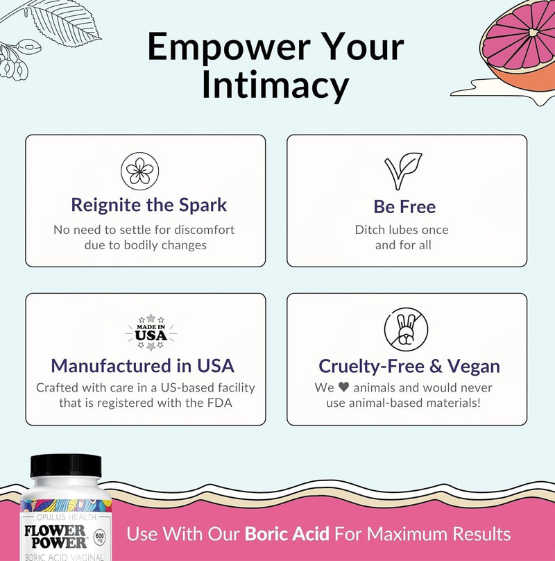 Flower Power She Juicy Vaginal Moisturizer - 60 ct for Vaginal Moisture and Lubrication - End Vaginal Dryness with Slippery Elm Bark - Made in USA