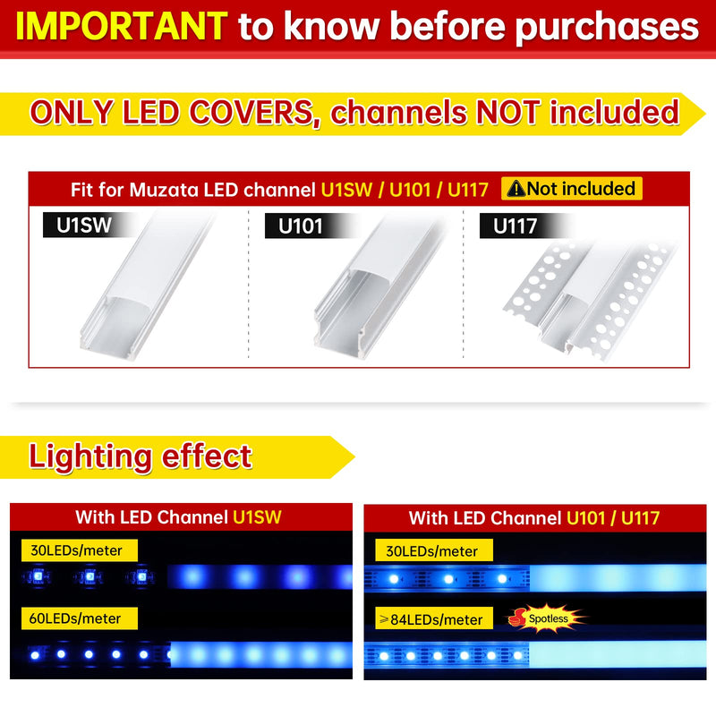 Muzata 3PACK 33FT/10M Continuous Milky White LED Cover Tape Light Seamless Plastic for U1SW U Shape Anti-UV Channel LC03 WW (ONLY Cover No Aluminum LED Channel Included) 15mm*4mm Milky White-Continuous