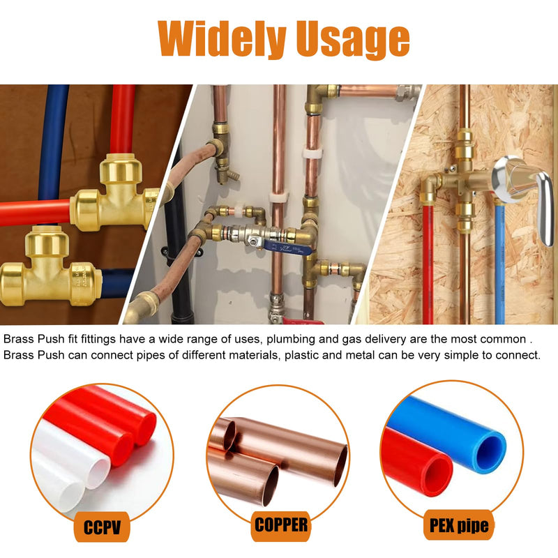 Universal Plumbing Fittings, Pex Fittings 1/2 Inch, Faucet Connector & 90° Elbow, No-Lead Brass Plumbing Adapter for PEX, Copper, CPVC Pipes. 2 set 1/2 Inch Brass Plumbing Fitting