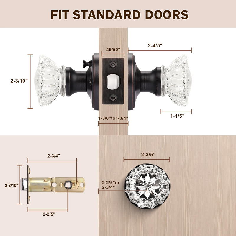 KNOBWELL Privacy Glass Door Knob Crystal Regency Fluted Door Knob with Victorian Plate Rosette in Oil Rubbed Bronze Set of 2 2 Pack