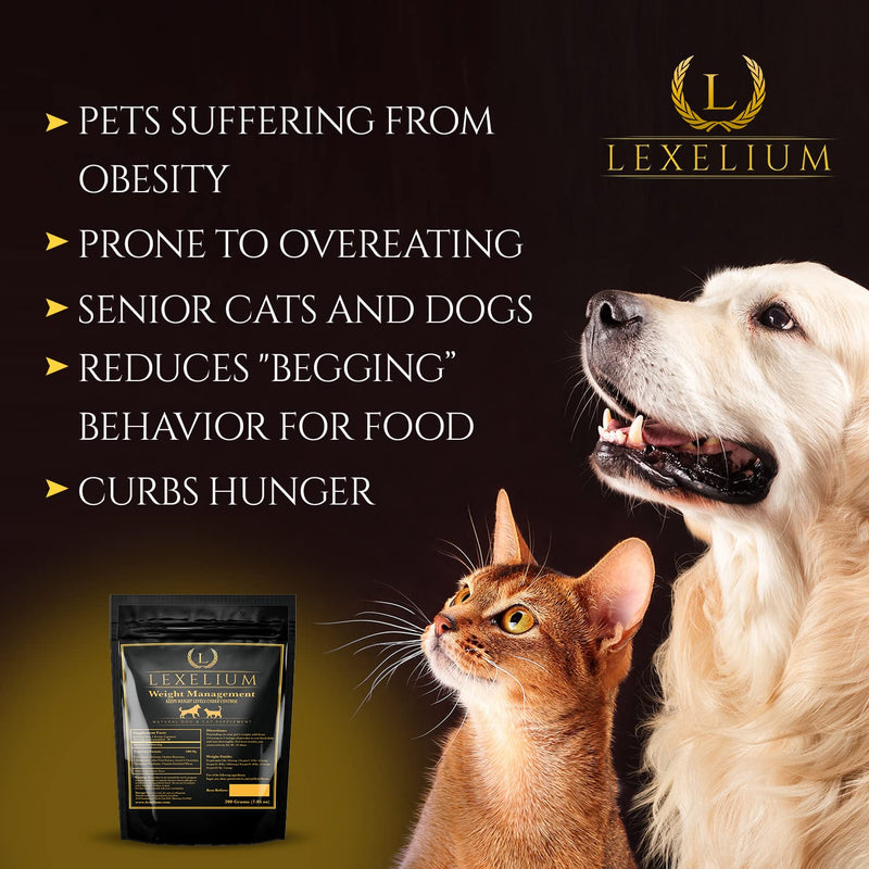 Organic Weight Management Supplement for Cats & Dogs | 100% Natural Pet Supplement Powder | Helps with Weight Loss & Curbing Appetite | Keeps Cats and Dogs from Overeating | 200 Grams
