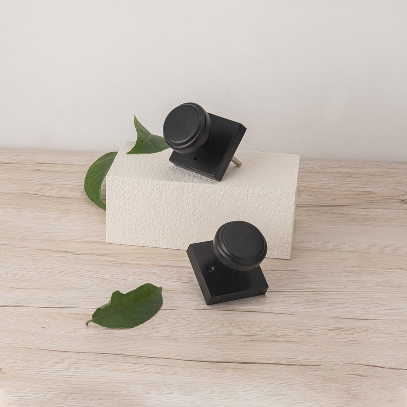 parro Black Door Knobs Interior, Passage Door Knob with Non Locking | Zinc Square Rosette, Door Handles for Hall & Closet 6-Hall