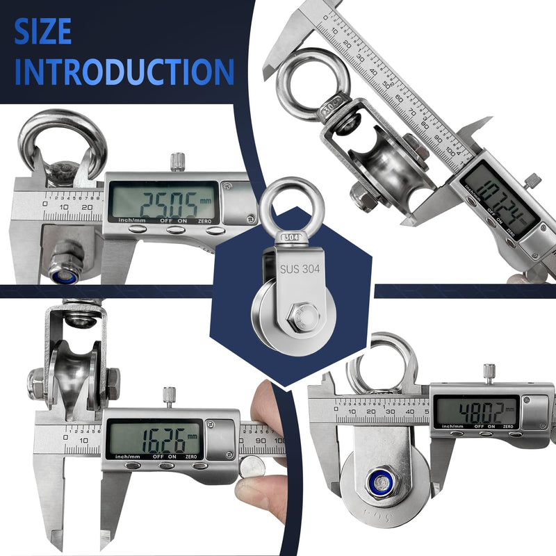 OBA Cable Pulley Wheel Stainless Steel with Ball Bearing Carabiner, Stainless Steel Pully Block M48