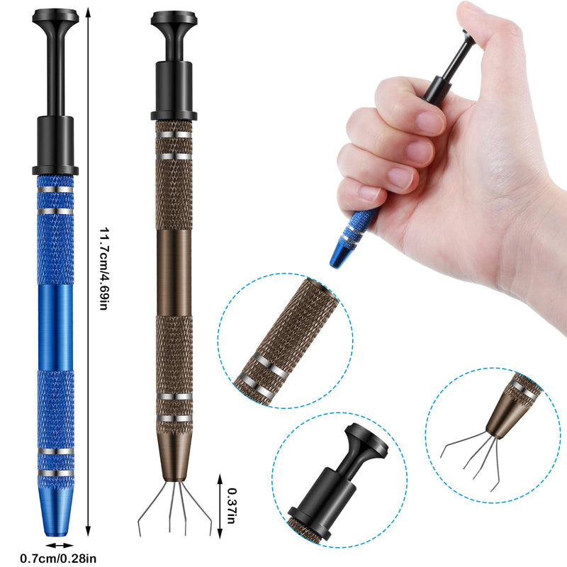 Honoson 4 Pcs 4-Claw Pick up Tool Stainless Steel Piercing Ball Grabber 4 Prongs Jeweler's Pickup Holder Grabber Claw for Ic Chips Electronic Component Nail Clamping Gem (Bronze and Blue) Bronze and Blue