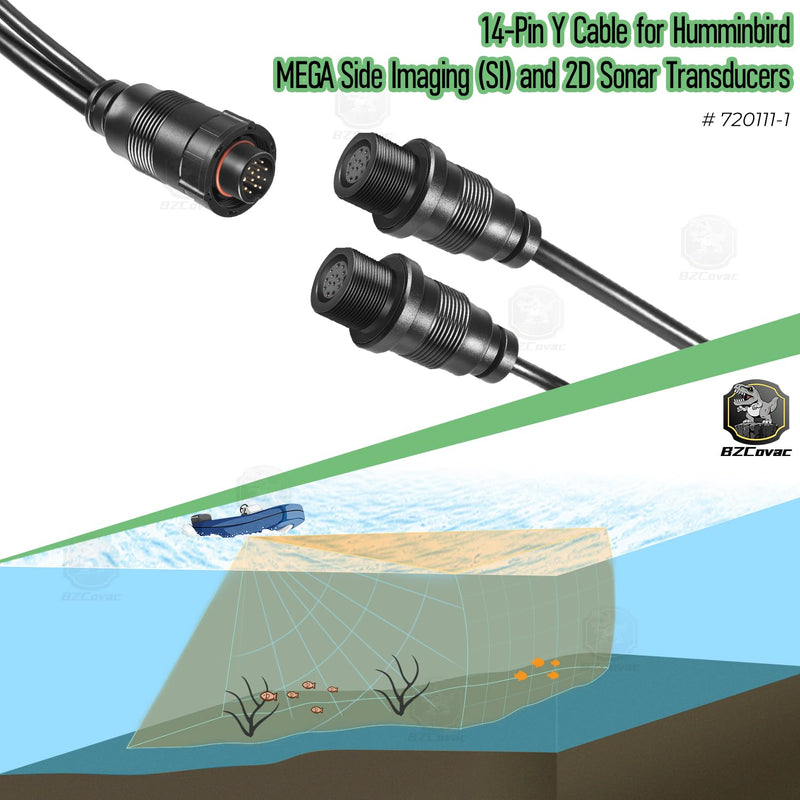 720111-1 14 M ID SIDB Y Splitter Cable for Humminbird - Compatible with SOLIX & APEX Fish Finders, Side Imaging & 2D Sonar Connection
