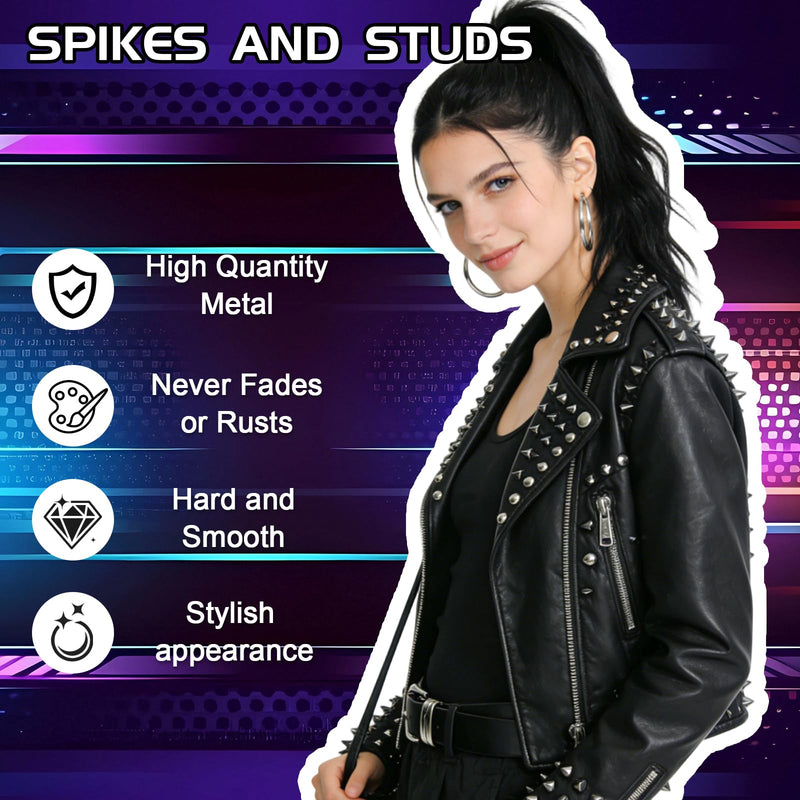 555 PCS Studs and Spikes for Clothing, 10 Size Metal Studs Leather Rivets for Craft, Square Pyramid Studs Round Dome Rivets DIY Punk Style Decoration for Clothes, Shoes, Belts, Dog Collars silver