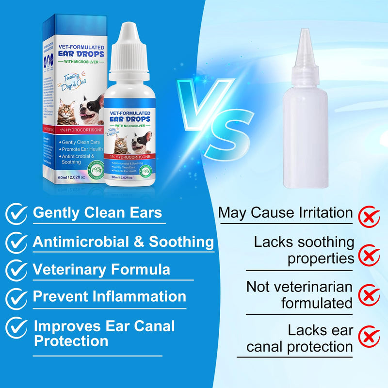 ZIXAOK 2PCS Dog & Cat Ear Infection Treatment Drops, Pets Ear Cleaning Drops with 1% Hydrocortisone for Dog & Cats Yeast Infection, Itchy Ear Relief, Treats Ear Infections for Dogs & Cats 2 pack