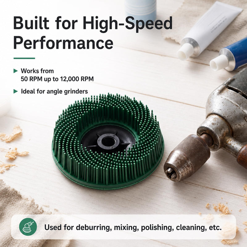 Zhehao 2 Pcs 4-1/2" Green 50 Grit Bristle Disc with 5/8"-11 Threaded Hub Ceramic-Aluminum Oxide Abrasive Brush for Angle Grinder Remove Paint Rust Coatings Weld Slag Contaminants Max 12000 RPM Speed