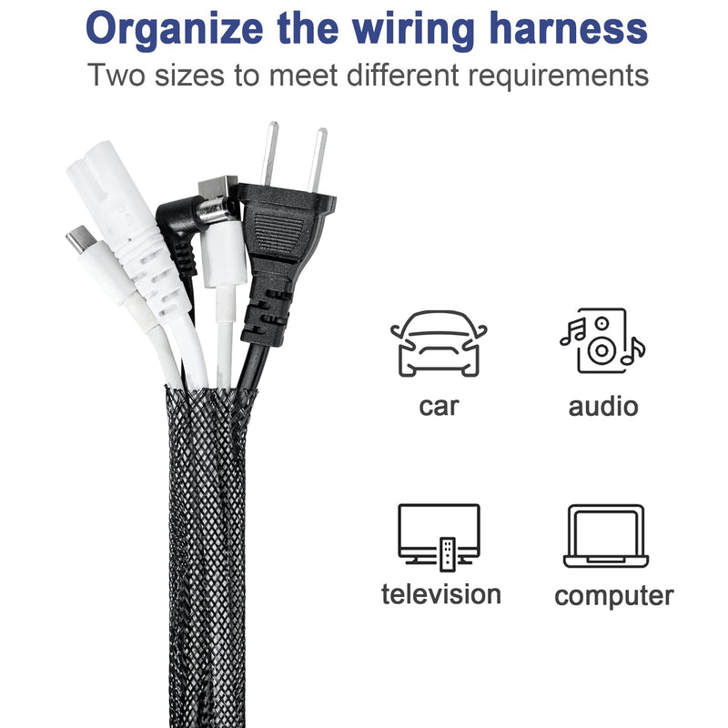 50ft - 1/2 Inch & 1/4 Inch Expandable Braided Cable Sleeve, Braided Wire Sleeving, Cable Wrap Mesh Wire Loom