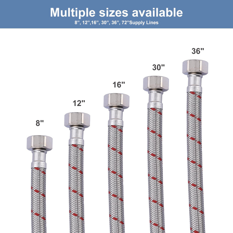 ARCORA 20-Inch Length Faucet Hose Connector,Braided Stainless Steel Supply Lines 1/2 Inch FIP x 1/2 Inch FIP Sink Hose Attachment for Faucet 1 Pair 20 Inch