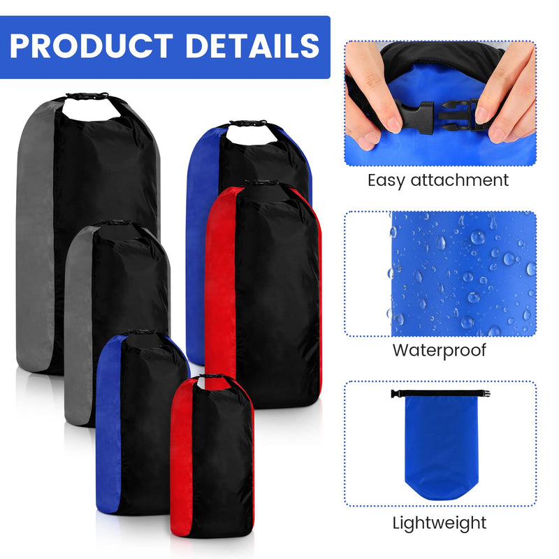 Soulchen 6 Pack Dry Bag Waterproof Compression Dry Sack Color-blocked 3l /5l /10l /15l /20l /35l, Sleeping Bags Protect Gear for Outdoor Kayaking, Backpacking, Boating, Fishing, Swimming and Camping