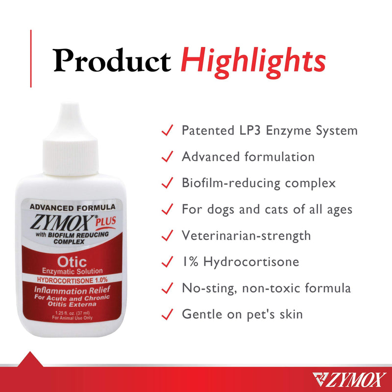 ZYMOX Otic Plus Ear Solution | The Only No Pre-Clean Once -a-Day Dog and Cat Ear Solution | Natural Enzyme Formula | Veterinarian Recommended | Patented Enzyme Formula | Contains Hydrocortisone for Co - PawsPlanet Australia