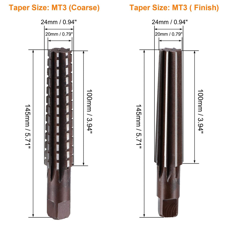 uxcell MT3 Morse Taper Reamer Coarse and Finish Set H8 Accuracy Alloy Tool Steel 8 Flutes Straight Shank Hand Reamer Cutter Milling Tool 2pcs