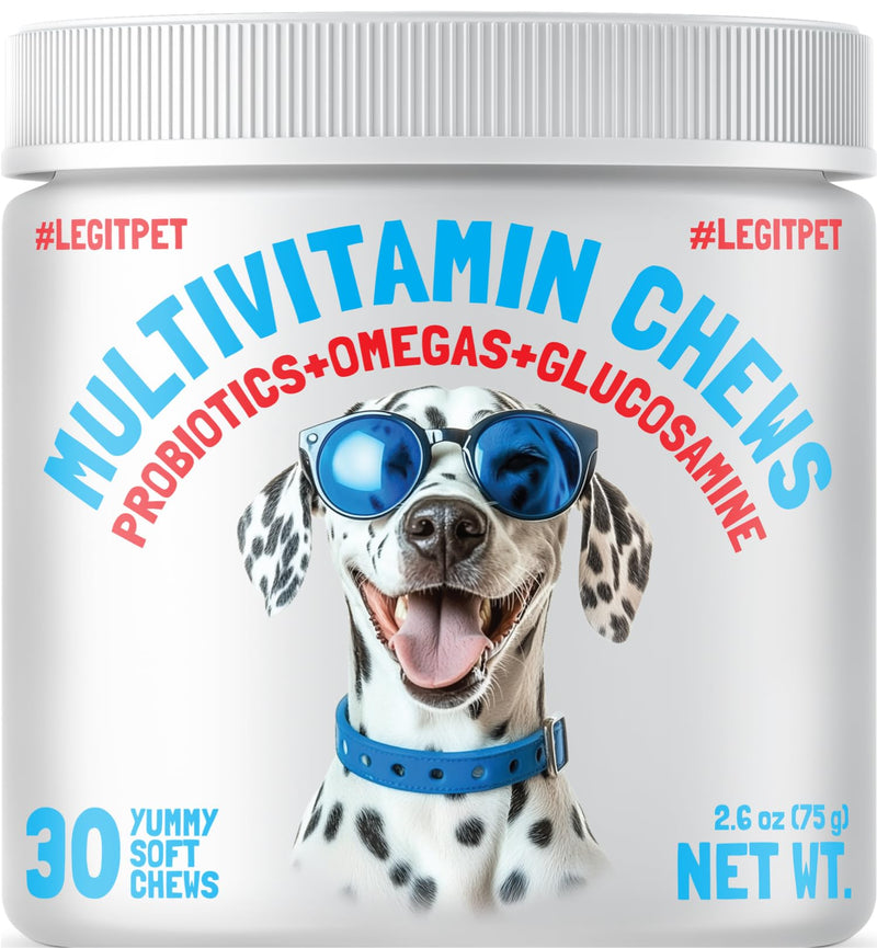 LEGITPET Dog Vitamins - 30 Multivitamins Chews w/Glucosamine Chondroitin, Probiotics Digestive Enzymes and Omegas - Supplement for Overall Health - Joint Support, Immune Health, Skin and Heart Health Multivitamin