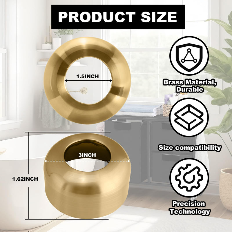 PFLBELL1127 1-1/2" Bell Flange,Made To Match 1-1/2-Inch ID x 3-Inch OD Box Flange,Compatible with Clawfoot Tub Over Pedestal Sink Drain Against Wall,Brushed Brass PFLBELL1127