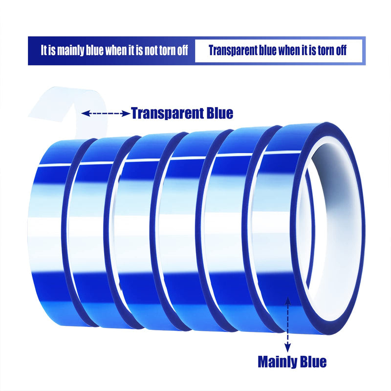 6 Rolls 20mm x33m(108ft) Blue Heat Tape High Temperature Heat Resistant Tape Heat Transfer Tape for Heat Sublimation Press Vinyl,No Residue
