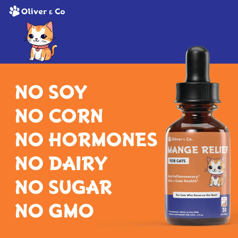Natural Mange Treatment Cats - Feline Mange Treatment - May Help to Reduce Dry, Itchy, Red Skin, & Much More - Cat Immune Support - Cat Dandruff Treatment - 1 fl oz - Chicken Flavor