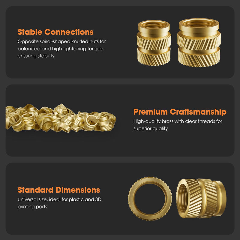 Heat-Set Threaded Inserts, M3 Heat Set Insert for 3D Printing Components and Plastic Parts - Brass Metric Knurled Nuts (100 Pieces) M3 x D5 x L4(100pcs)