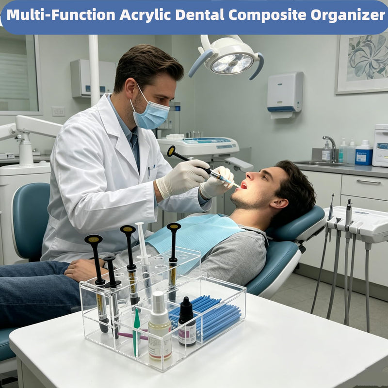 Dental Composite Syringe Organizer, Transparent Multi-Function Acrylic Teeth Syringe Holder for Resin Adhesive Syringes Brush Dispenser Placement Rack Tool (Medium) Medium