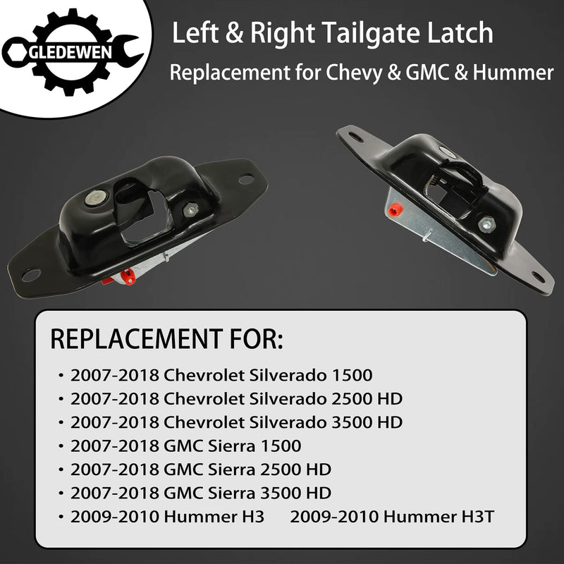 Gledewen Tailgate Latch Kit, Compatible with 2007-2018 Chevy Silverado & GMC Sierra 1500 2500 3500 HD, Rear Left Driver & Right Passenger Liftgate Key Latch, with Tail Gate Striker Bolts 2pcs Tailgate Latch Kit