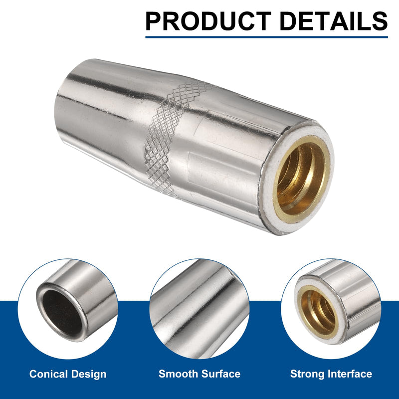 HARFINGTON 5pcs Mig Welding Gun Nozzle 1/2" Orifice KP2742-1-50F Gas Welding Gun Nozzle Copper Nickel Plating Welding Gun Accessory for 250L PRO Curve 200 MIG Gun 200A/300A/400A Parts 5