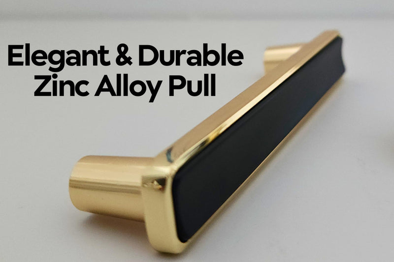 CAYBO 3.77 Inch 10 Pack (96mm) Gold Drawer and Cabinet Handle Set Unique Modern Kitchen Cabinet Pulls and Handles Black with Gold Trim 10 Pack 3.77inch_96mm Gold Black