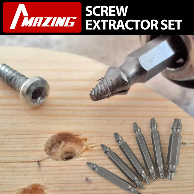 MAZING Damaged Screw Extractor Set, 6PCS Stripped Bolts Extractor Kit, Easy Removal of Rusty & Broken Drill Bits, Drill Bit Bolt Remover and Extractor, Broken Stripped Screw Extractor, Gifts for Men