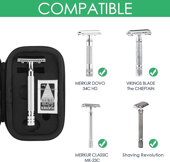Linkidea Hard Shell Safety Razor Travel Case, Shaving Kit Storage Box for Long/Short Handle Razor, Compatible with Mercur, Vikings, WEISHI Double Edge Safety Razor - NewNest Australia