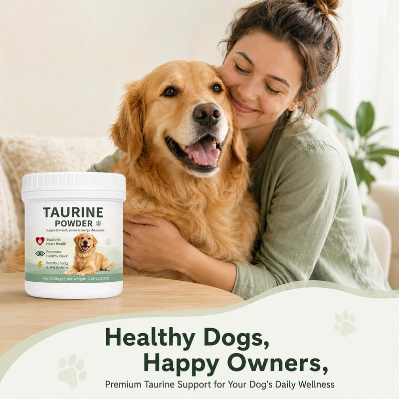 Taurine Powder for Dogs, Pure Taurine Supplement for Heart Health, Vision Support & Energy Metabolism, Promotes Immune System and Skin & Coat Health, Easy to Mix Daily Dog Supplement, 200g / 7.05 oz